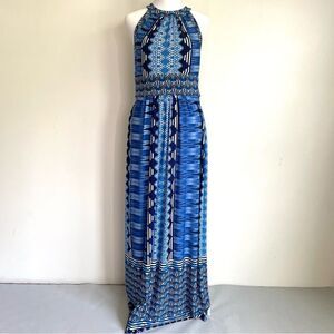 Ronni Nicole Blue Abstract Travel Maxi Dress Stretch Women’s Size 6